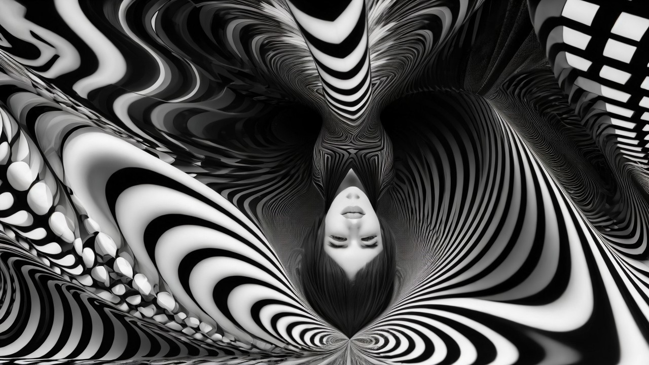 Abstract Black and White Design with Central Figure