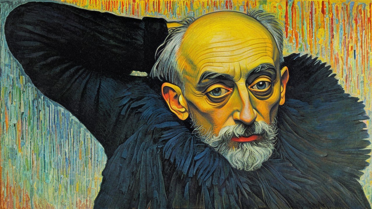Portrait of an Older Man with Vibrant Abstract Background