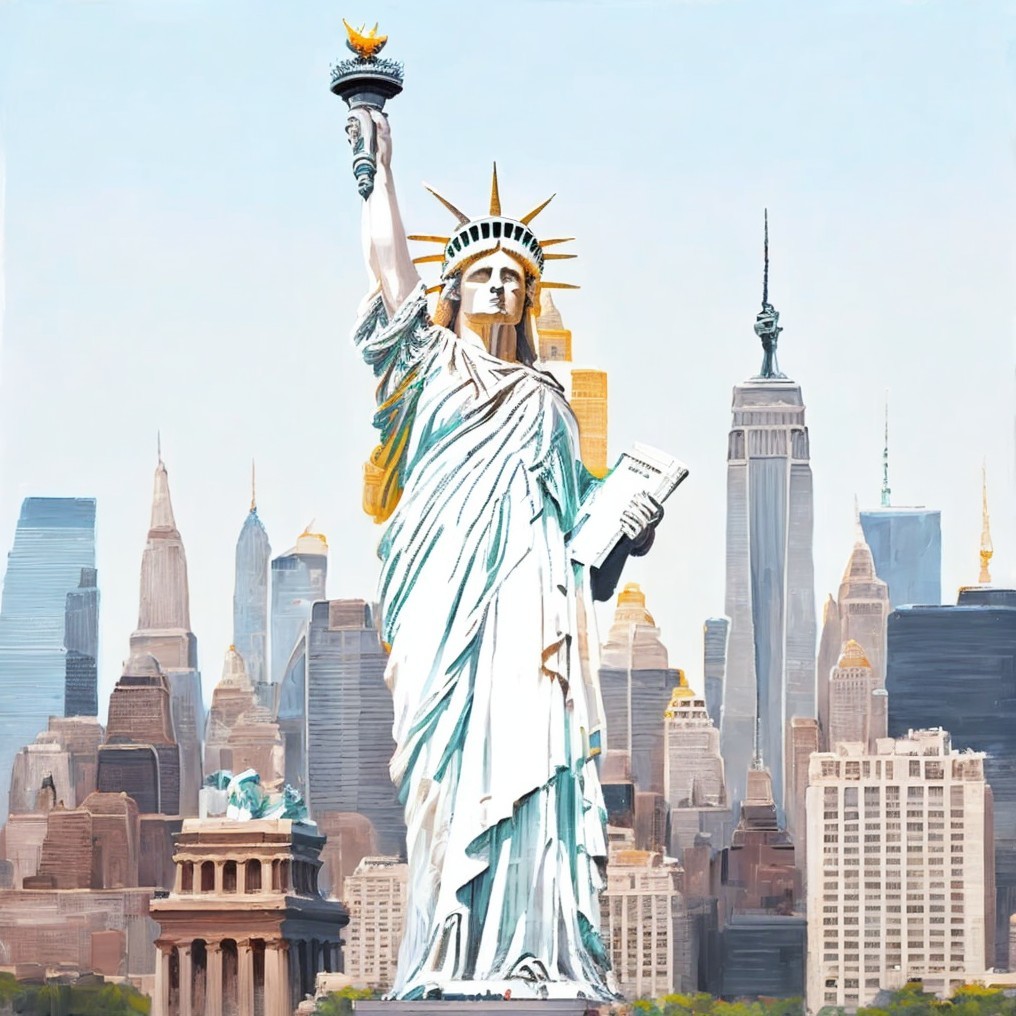 Statue of Liberty with New York City Skyline Background