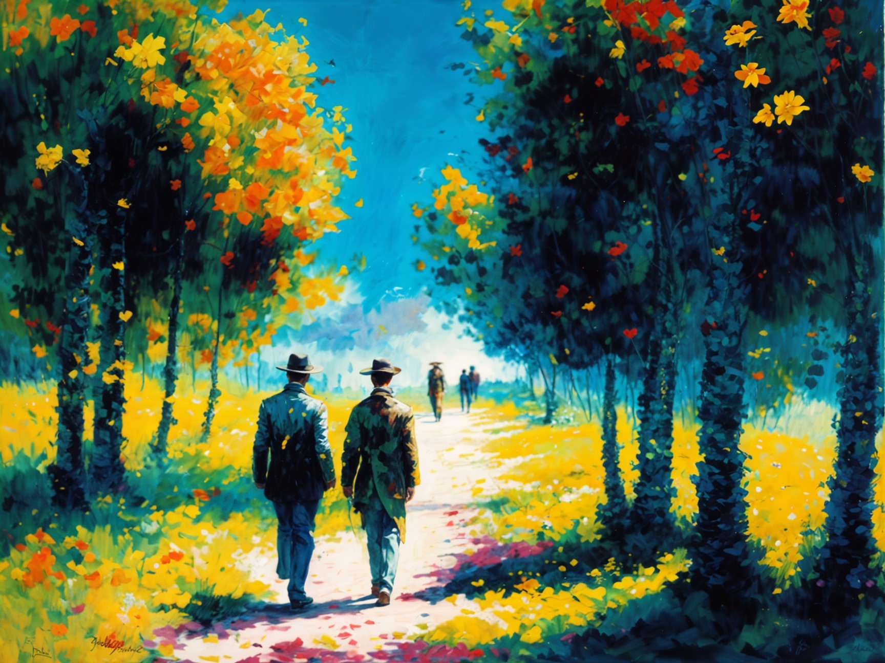 Vibrant Landscape with Sunlit Path and Lush Trees