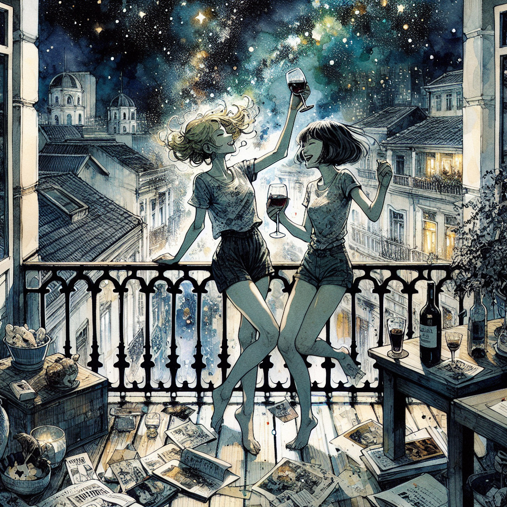 Celebration on a Balcony Under a Starry Sky