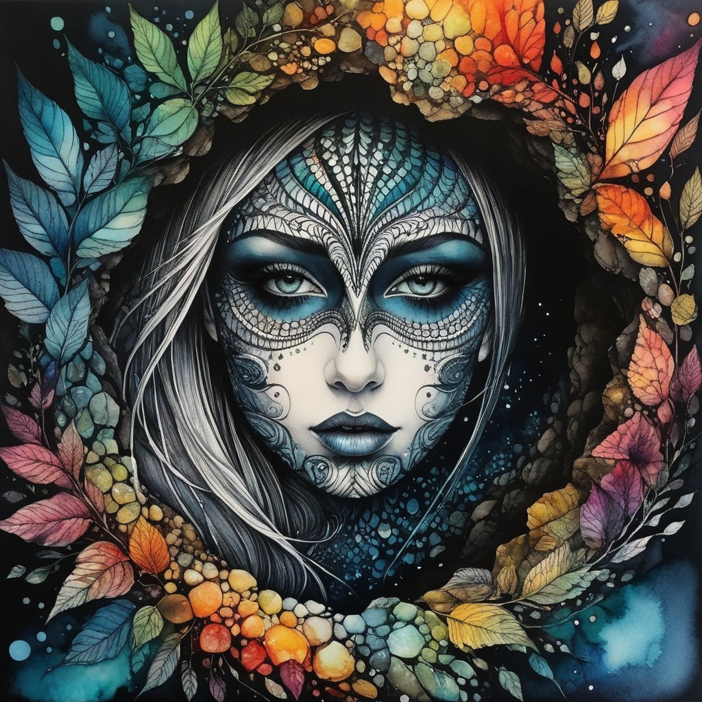 Portrait of a woman with nature-inspired face paint