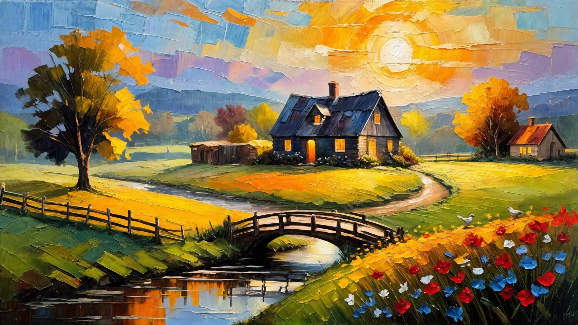 Charming Cottage in a Vibrant Autumn Landscape