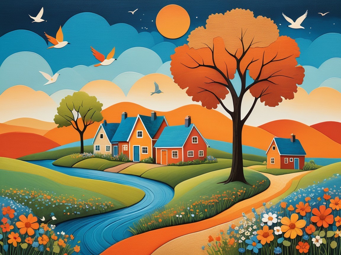 Vibrant Landscape with Colorful Houses and Nature