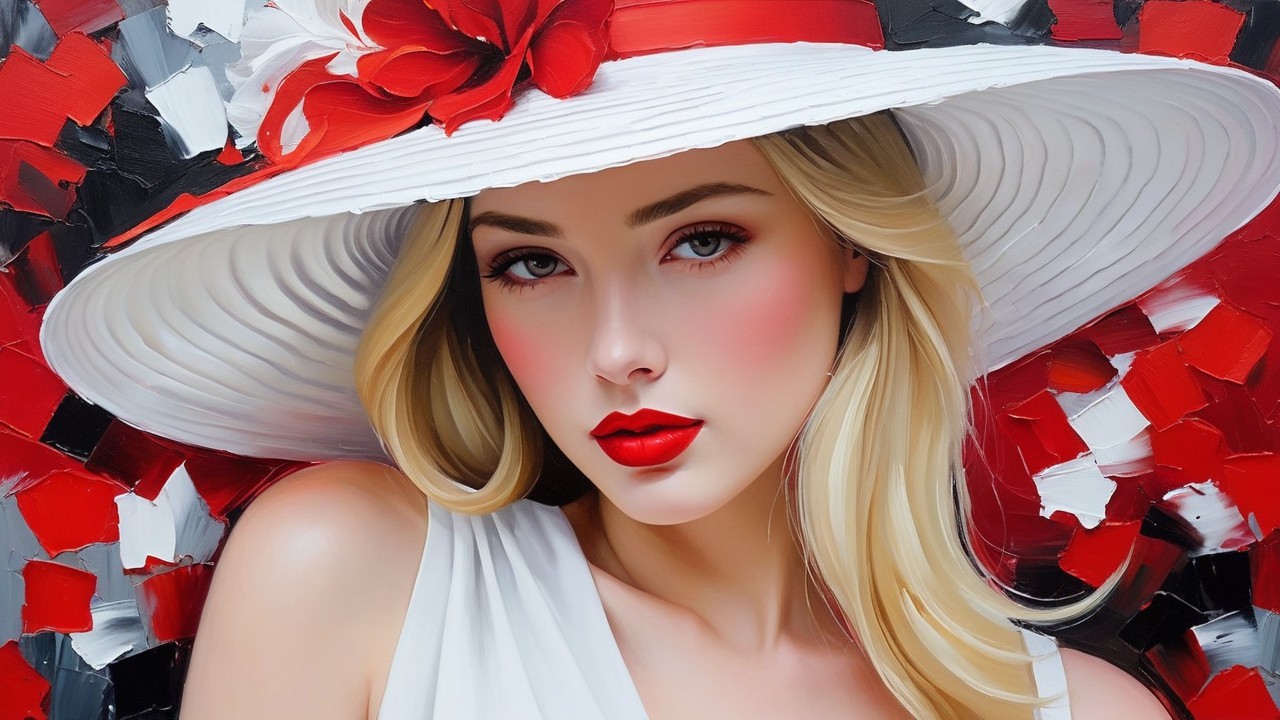 Portrait of a Young Woman in Elegant White Hat