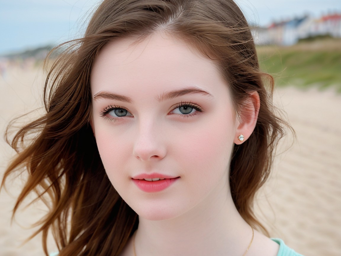 Close-Up of Young Woman with Wavy Brown Hair