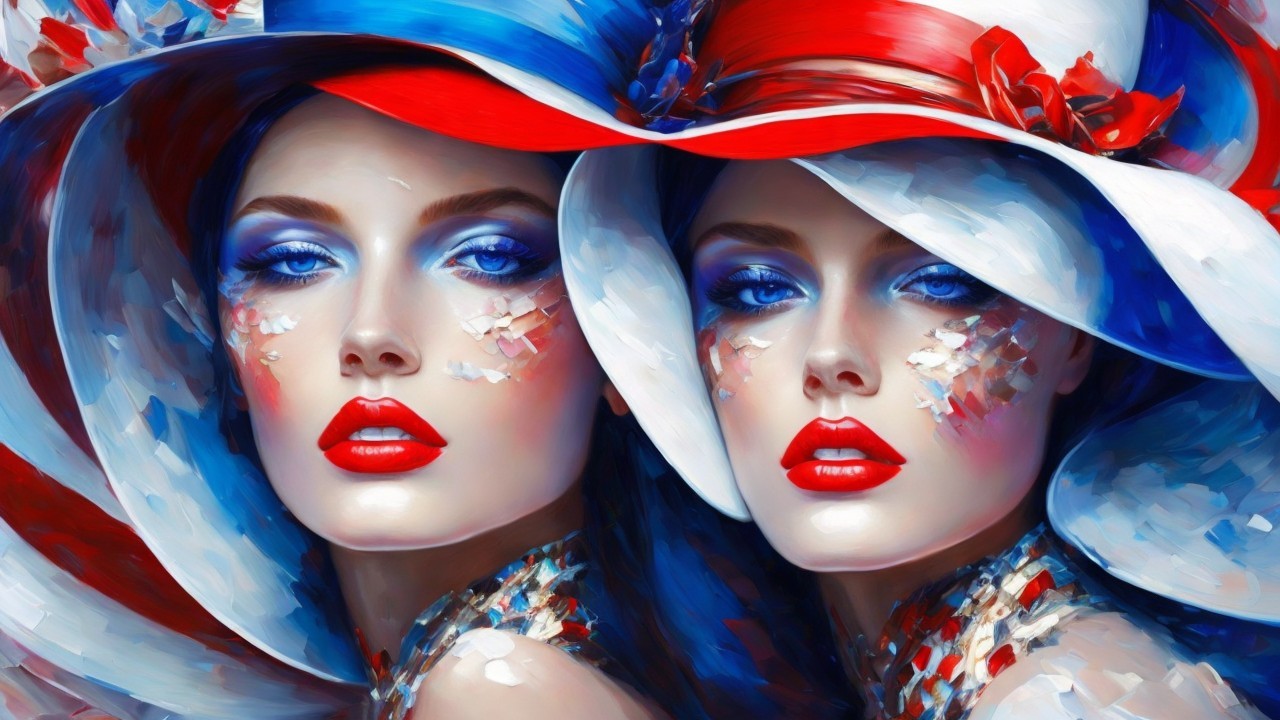 Vibrant Makeup and Elegant Hats on Two Women