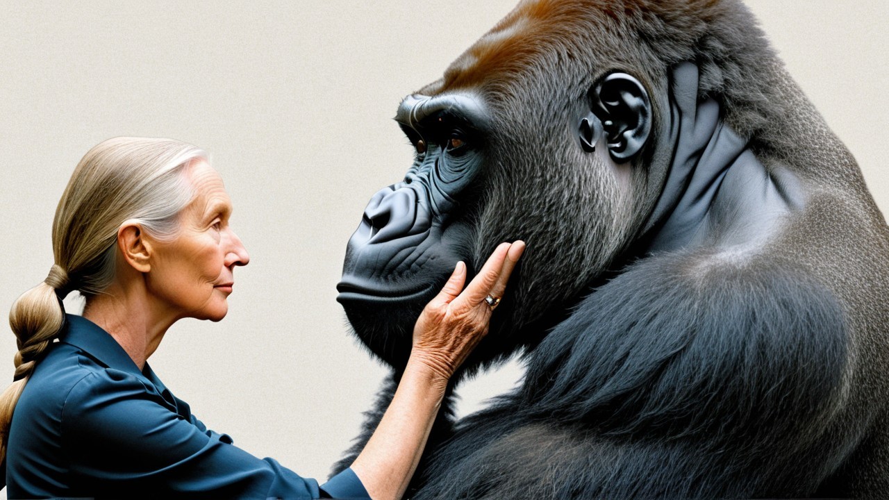Elderly Woman and Gorilla Share a Gentle Moment
