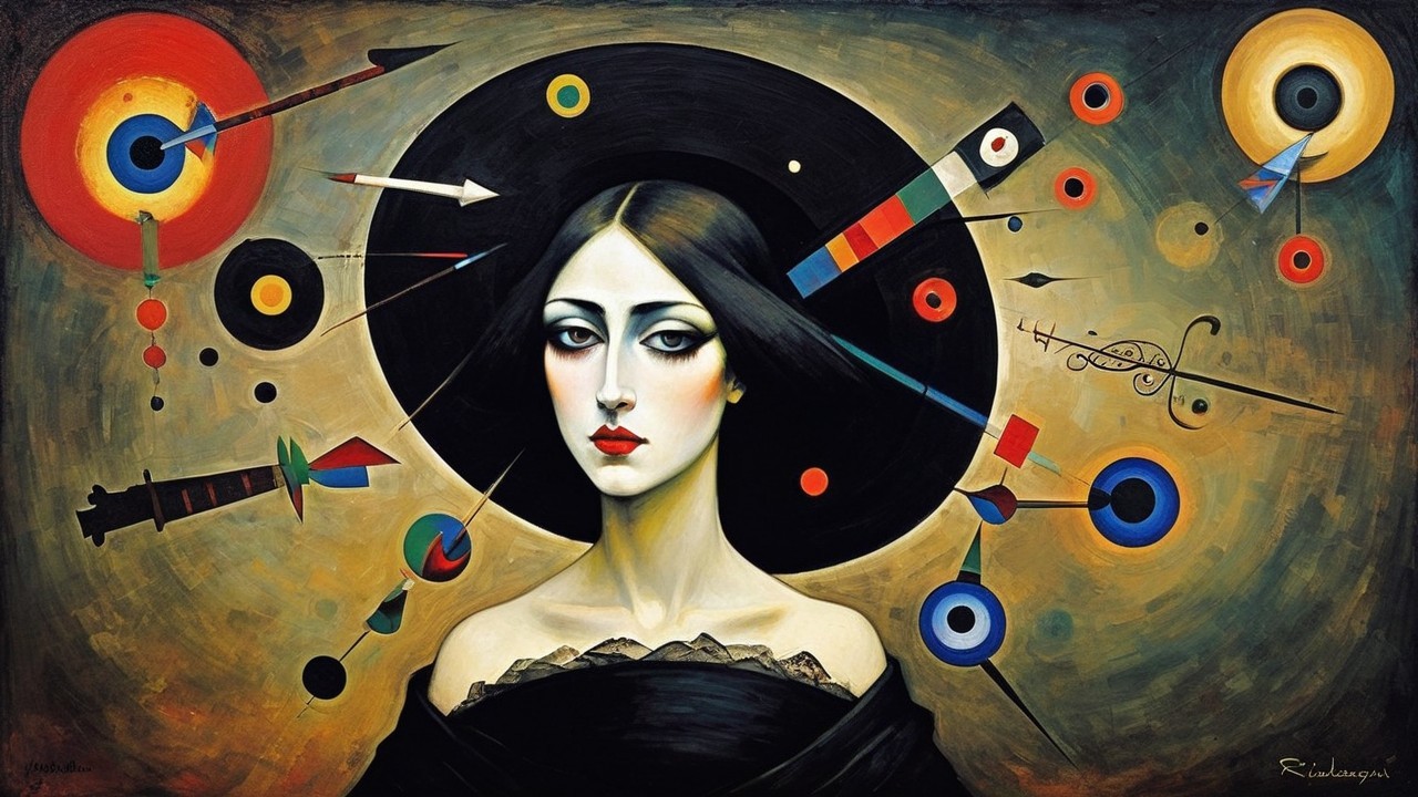 Striking Woman with Black Hat in Geometric Art