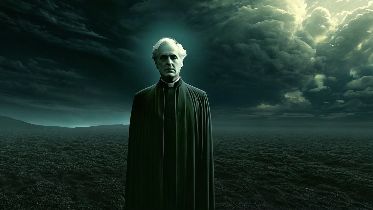 Mysterious Figure in Dark Ethereal Landscape