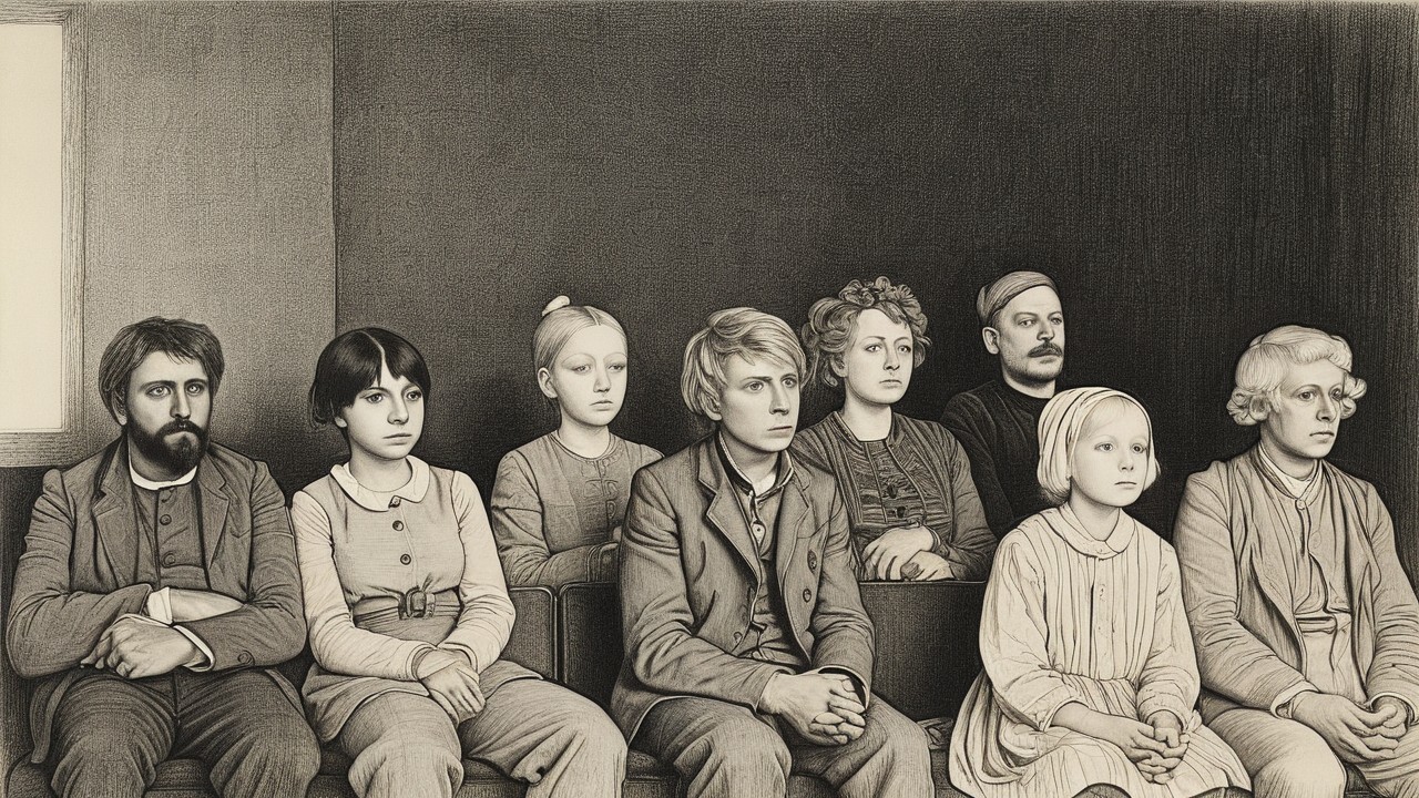 Group of Eight in Vintage Classroom Setting