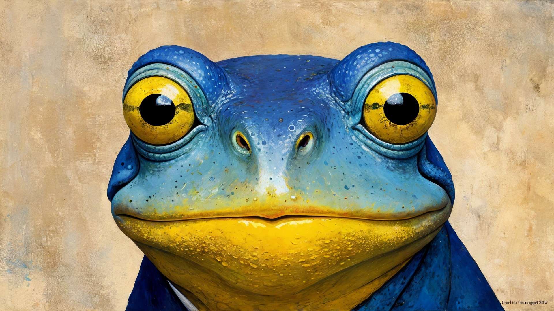 Vibrant Blue Frog with Yellow Eyes on Textured Background
