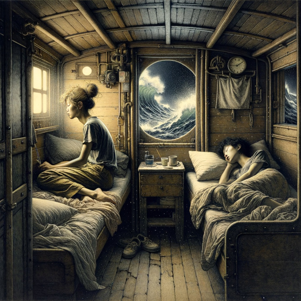 Cozy Vintage Room with Girls and Ocean View