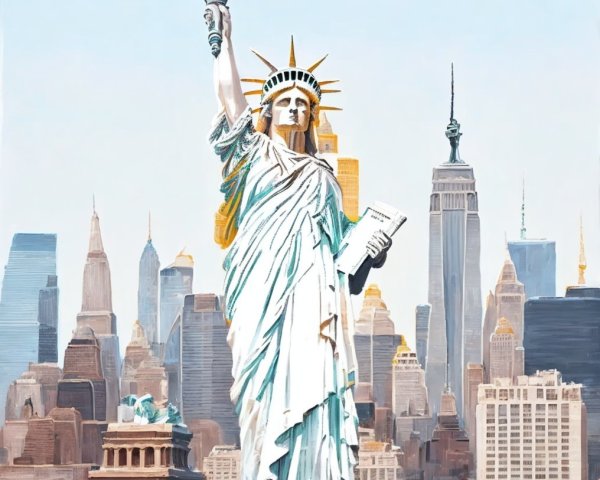 Statue of Liberty with New York City Skyline Background