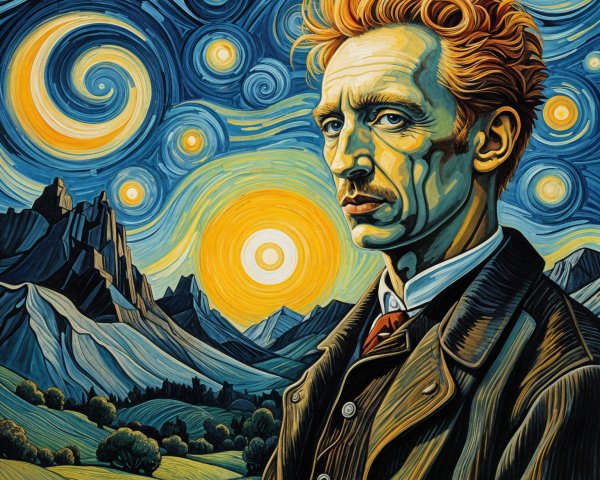 Stylized Portrait of a Man with Orange Hair and Sky