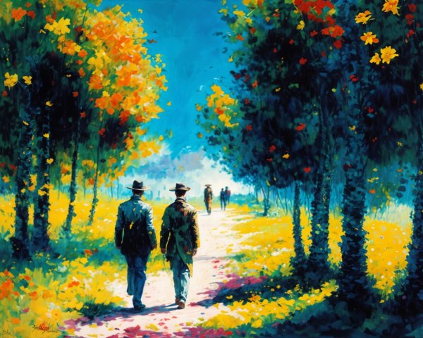 Vibrant Landscape with Sunlit Path and Lush Trees