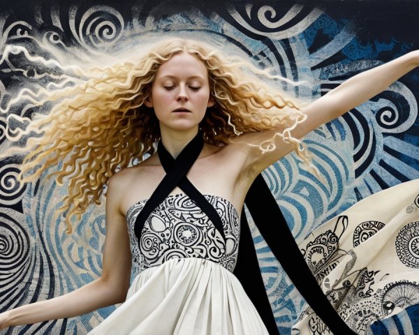 Digital Painting of Woman in Dress with Flowing Fabric