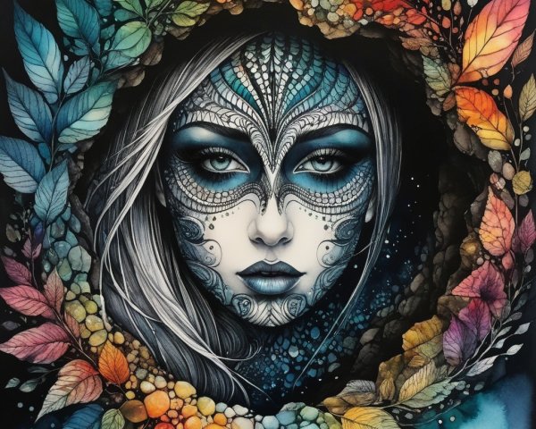 Portrait of a woman with nature-inspired face paint