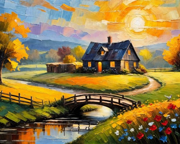 Charming Cottage in a Vibrant Autumn Landscape