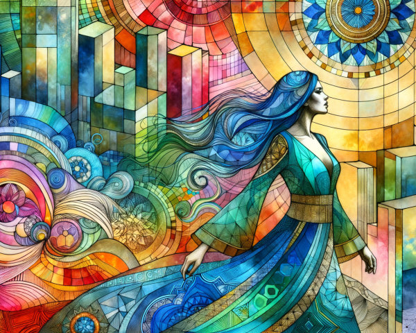 Vibrant Stained Glass Artwork of Serene Woman