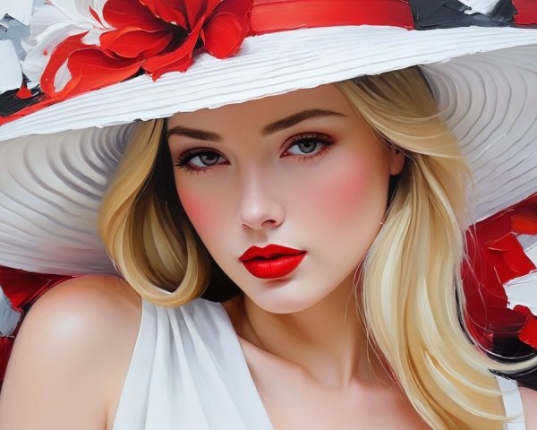 Portrait of a Young Woman in Elegant White Hat