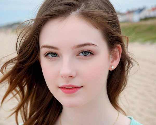 Close-Up of Young Woman with Wavy Brown Hair