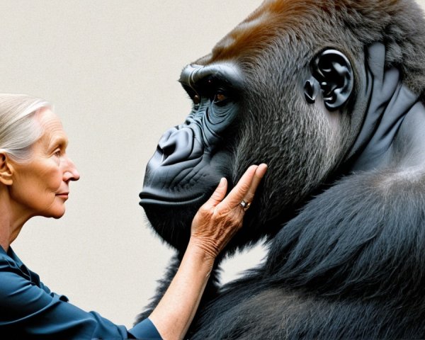 Elderly Woman and Gorilla Share a Gentle Moment