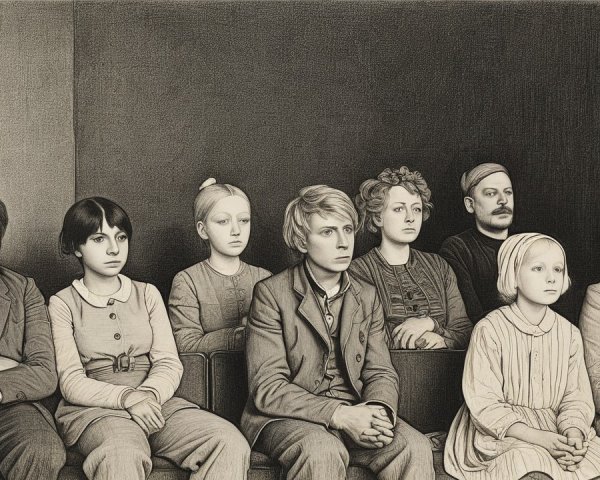 Group of Eight in Vintage Classroom Setting