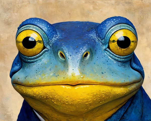 Vibrant Blue Frog with Yellow Eyes on Textured Background