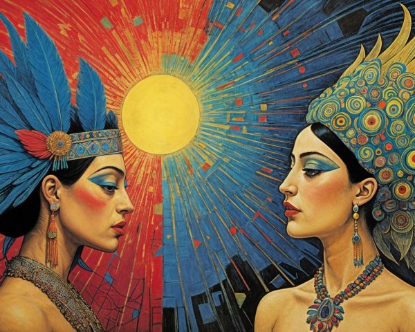 Elegant Women in Vibrant Sunburst Artwork