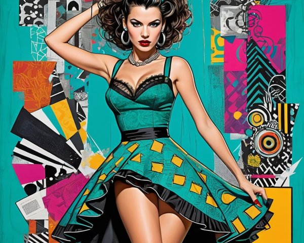 Stylish Woman in Teal and Black Dress with Accessories