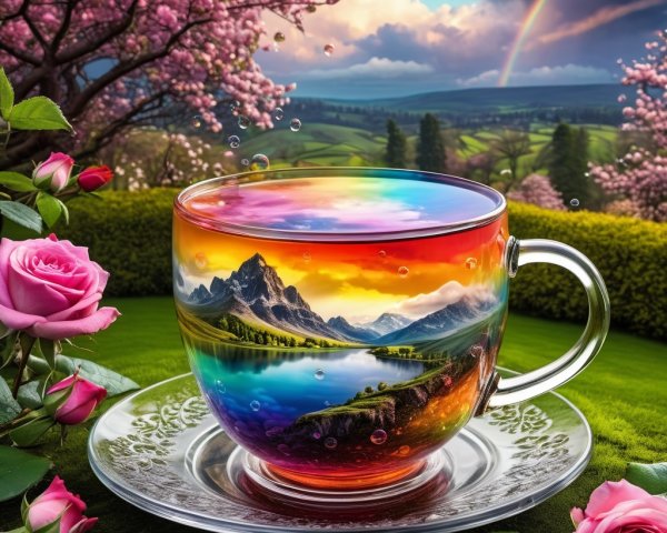 Magical Landscape Reflected in Tea Cup and Saucer