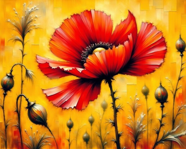 Impressionistic Oil Painting of Vibrant Scarlet Poppy