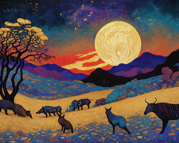 Vibrant Landscape Under a Luminous Full Moon