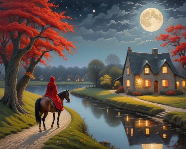 Serene countryside landscape with autumn trees and river