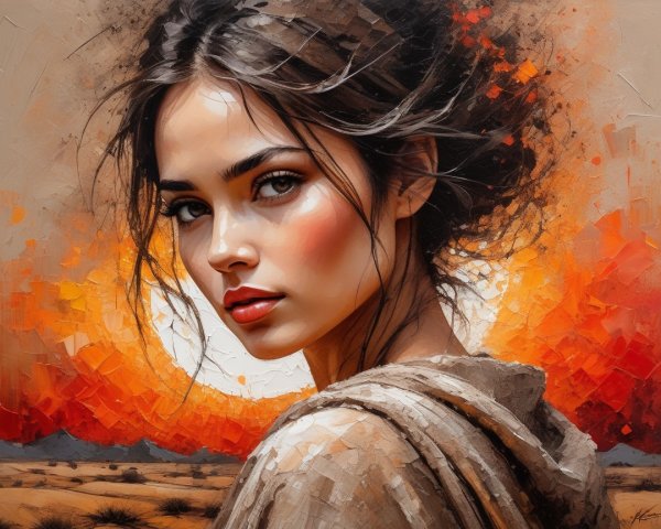 Portrait of a Young Woman with Sunset Backdrop