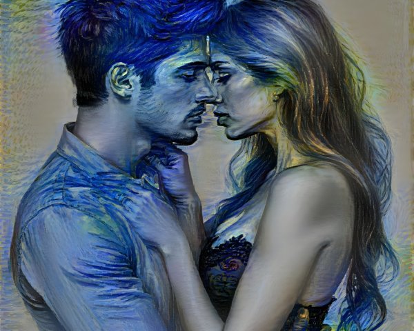 Couple Portrait with Foreheads Touching and Soft Colors