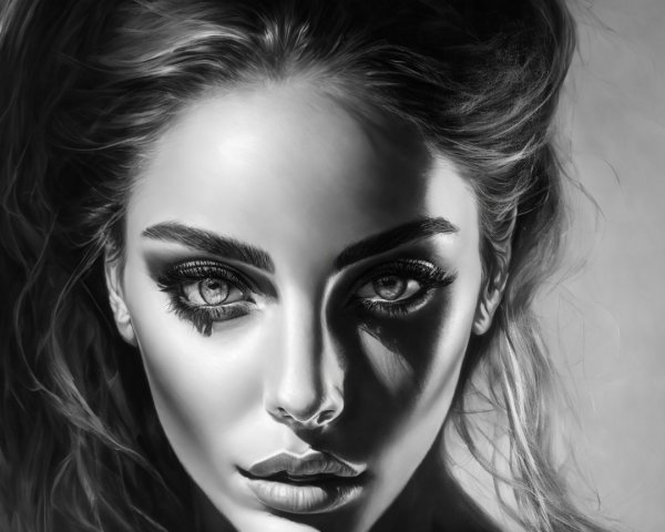 Black and White Portrait of a Young Woman's Features