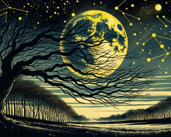 Mystical Landscape with Tree and Glowing Moon