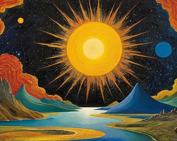 Vibrant Alien Landscape with Surreal Sky and River