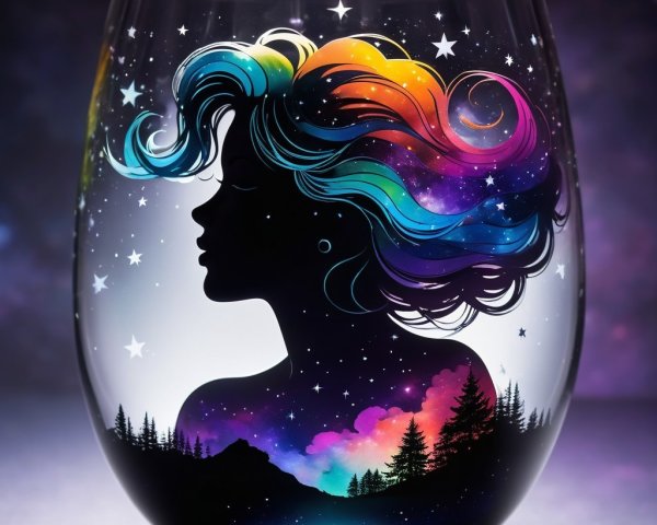 Glass Vase with Woman Silhouette and Cosmic Design
