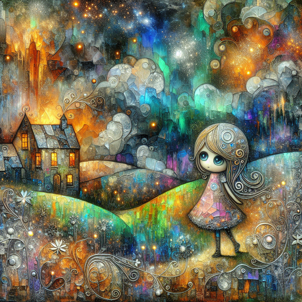 Whimsical Landscape with Vibrant Colors and Dreamlike Elements