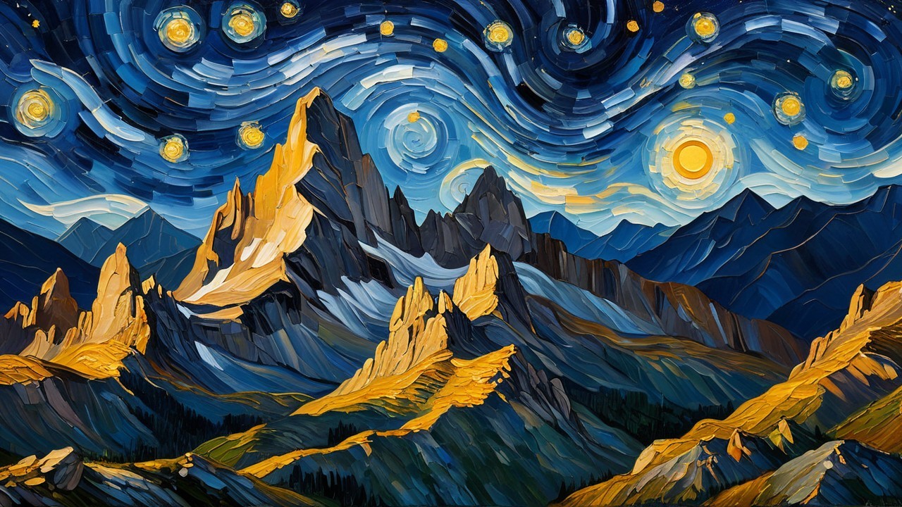 Vibrant Landscape of Mountains and Night Sky