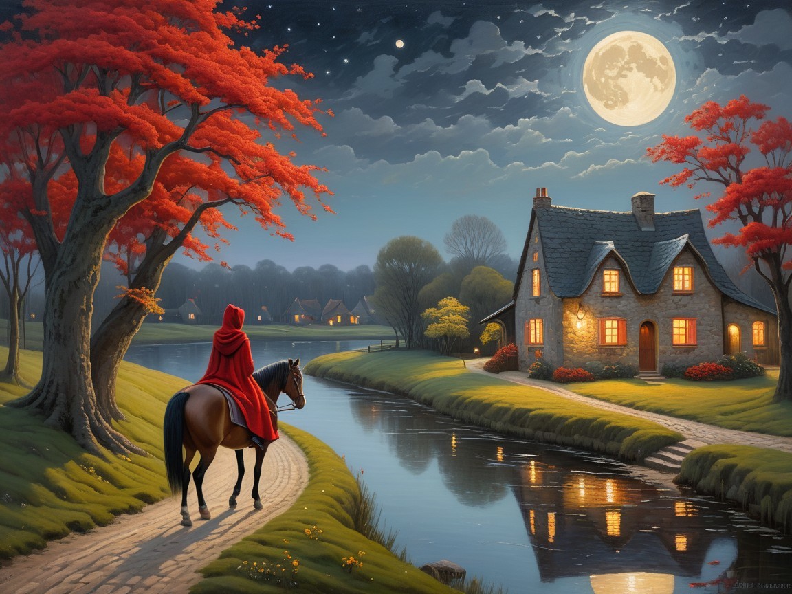 Serene countryside landscape with autumn trees and river
