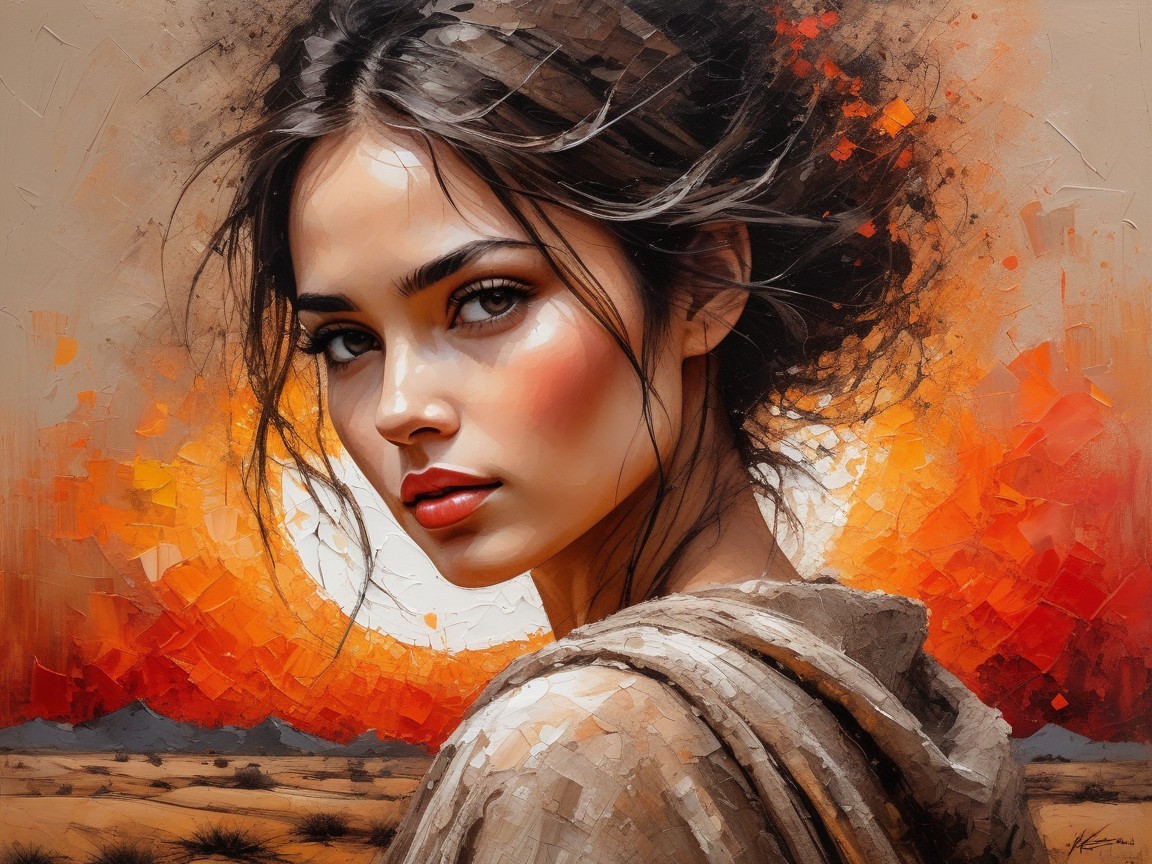 Portrait of a Young Woman with Sunset Backdrop