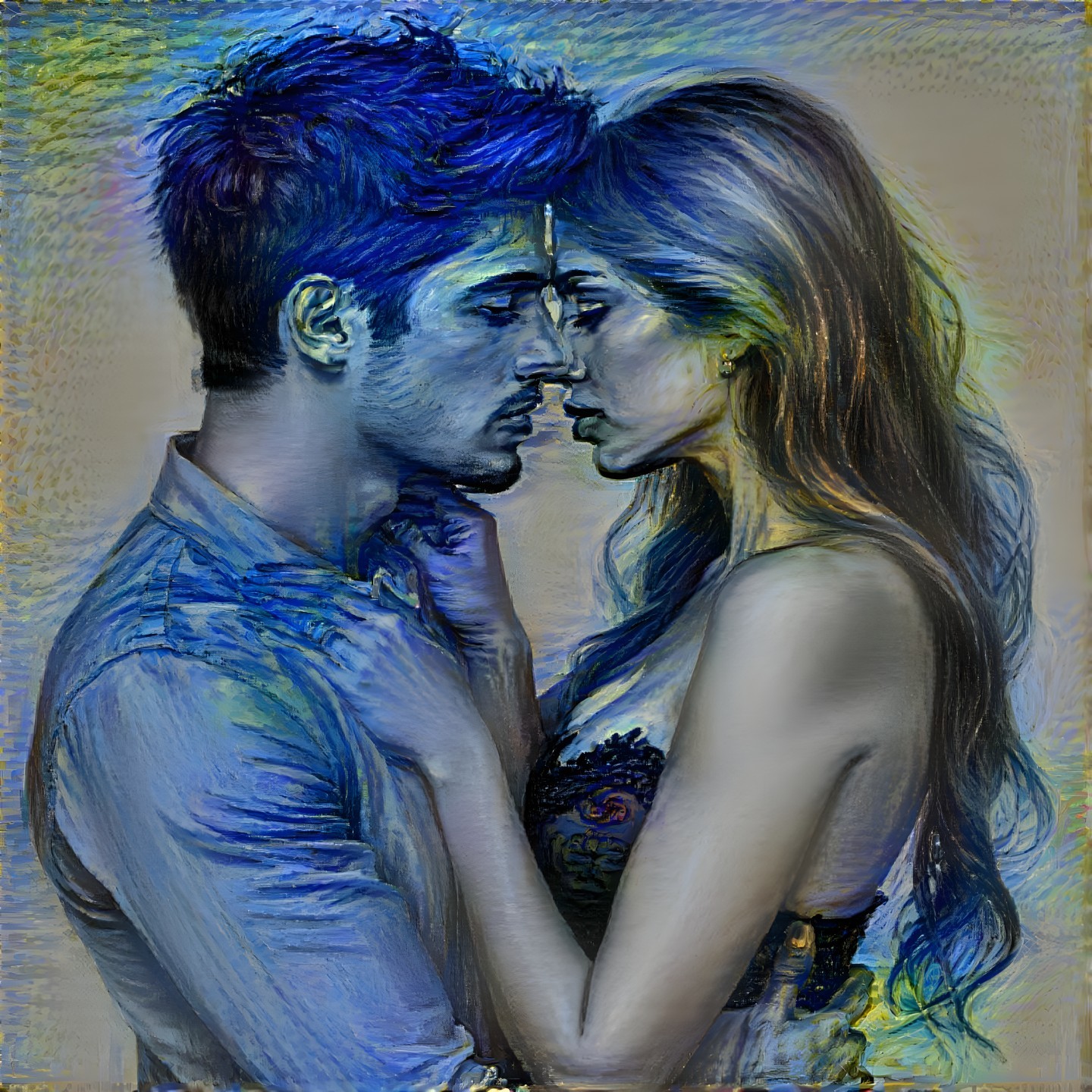 Couple Portrait with Foreheads Touching and Soft Colors