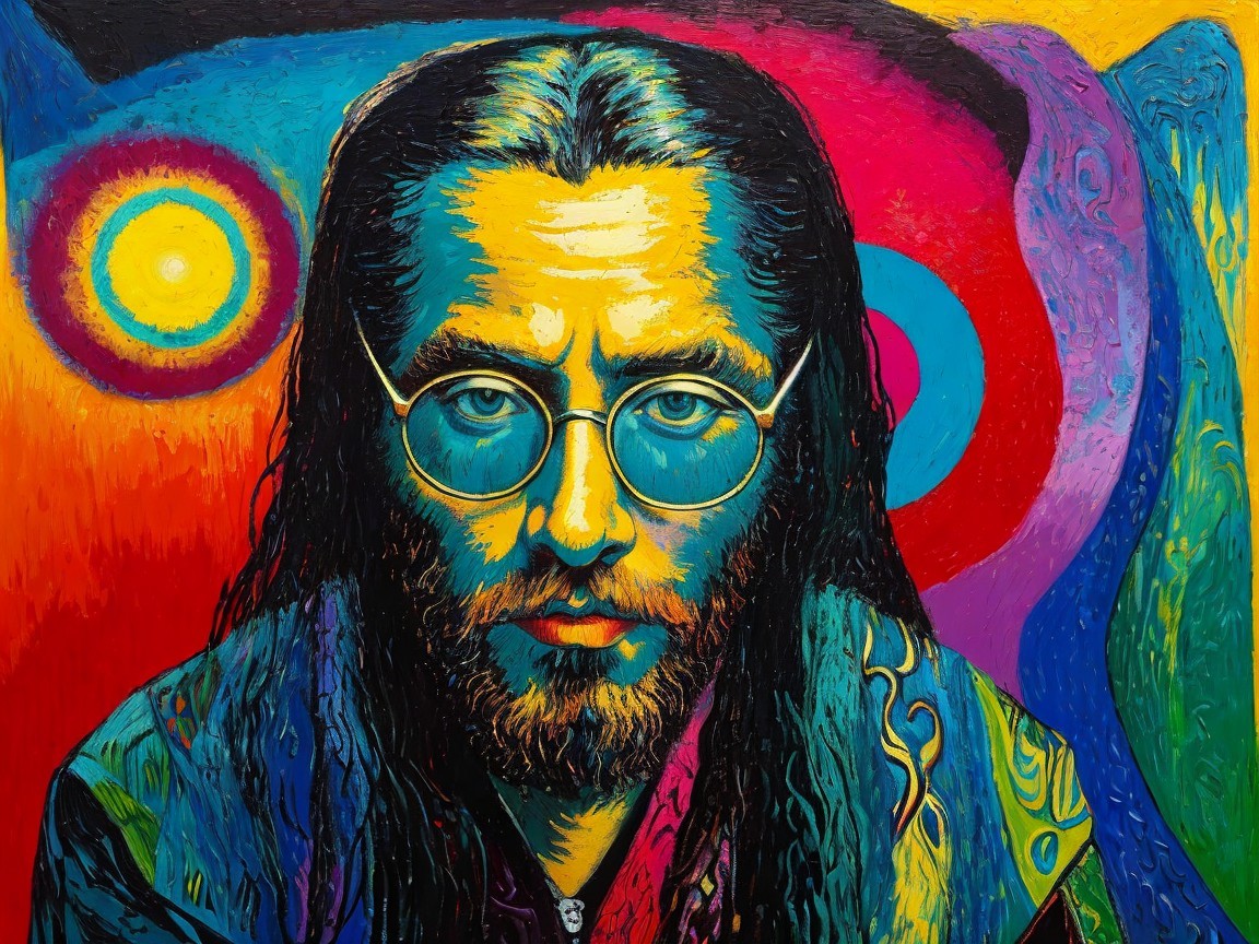 Colorful Portrait of a Man with Dark Hair and Glasses