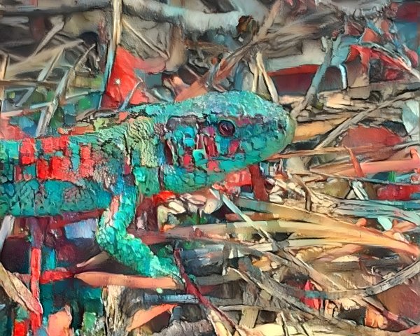 Vividly Colored Lizard in Chaotic Natural Setting