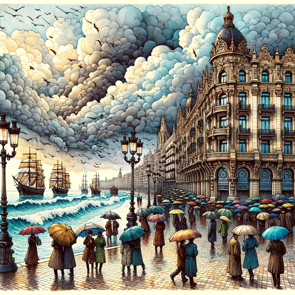 Waterfront Scene with Elegant Figures and Ships