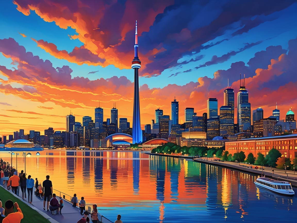 Vibrant Sunset Over Toronto Skyline and CN Tower